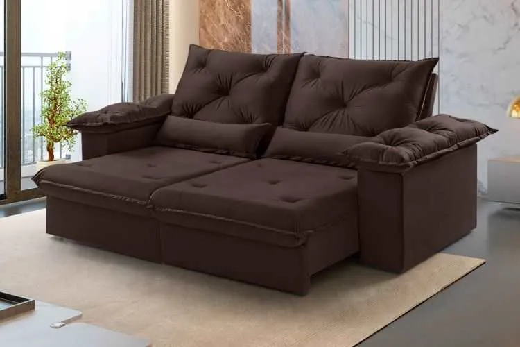Estofado Retratil Reclinavel Atlas 290 2x120 + Braço 25cm Linho Bege 01 Idealle — Veludo Marrom 17