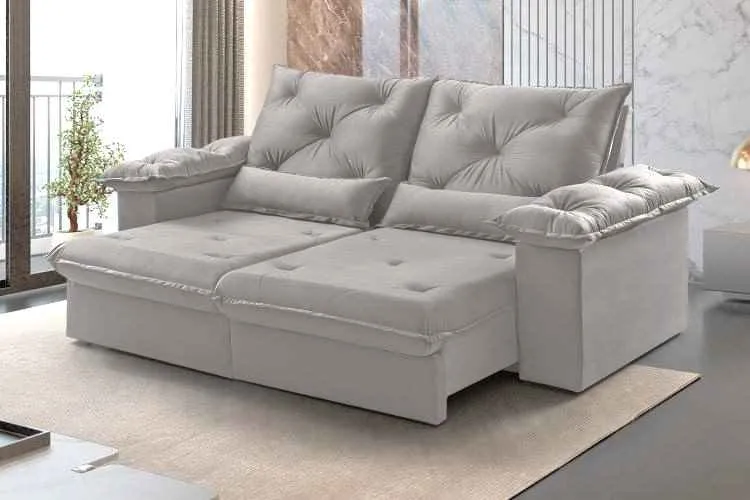 Estofado Retratil Reclinavel Atlas 290 2x120 + Braço 25cm Linho Bege 01 Idealle — Linho Gelo