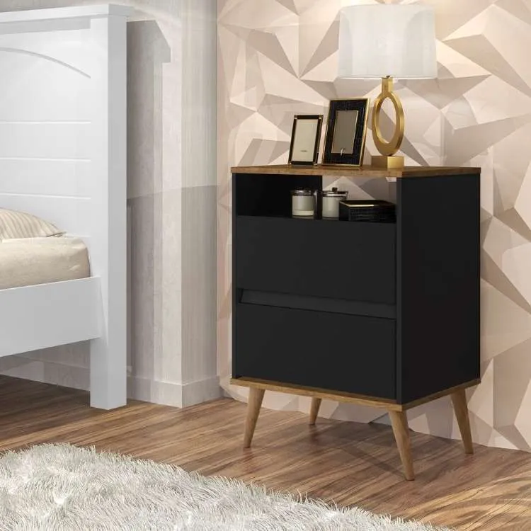 Mesa de Cabeceira Lotus 2G1N Preto.Jequitiba J&A Moveis — Preto/Jequitibá