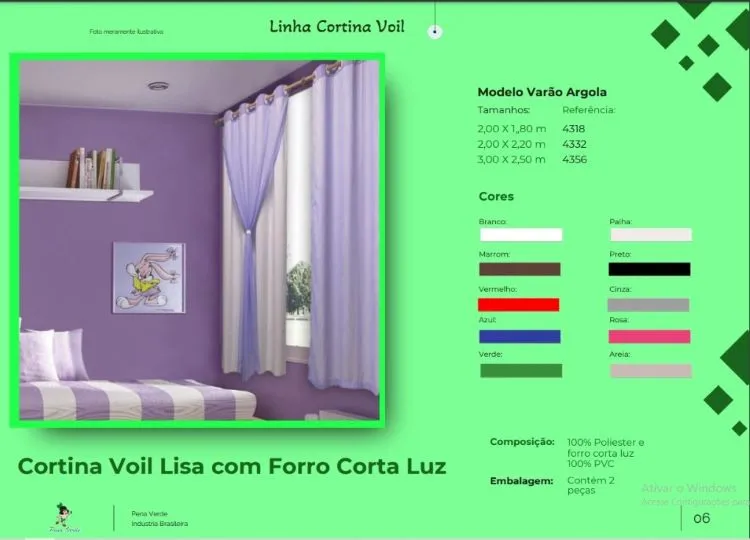 Cortina Voil Lisa 2,00 x 1,80m Cortaluzt Cores Sortidas Pena Verde — Cort Voil Lisa 300x250 Cortaluz Sortida