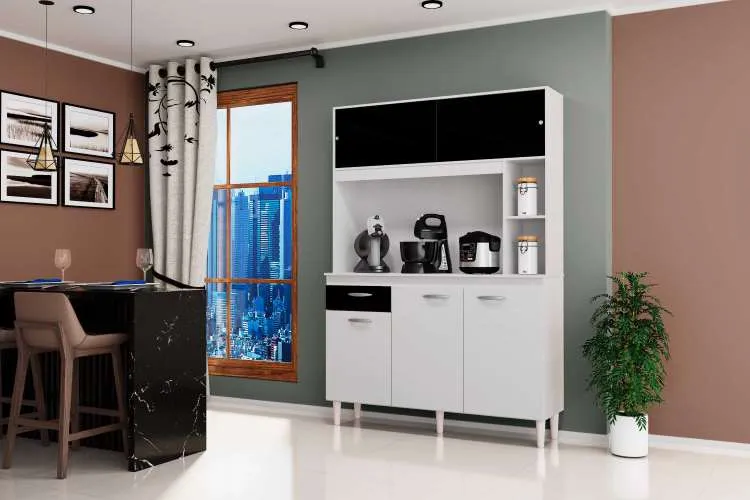 Kit Cozinha Duda 120 5P1G Poquema — Branco/Preto
