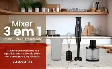 Mixer 3 em 1 AMIX01 01 700ml 200W 127v Preto Agratto — Mixer 3 em 1 - Preto