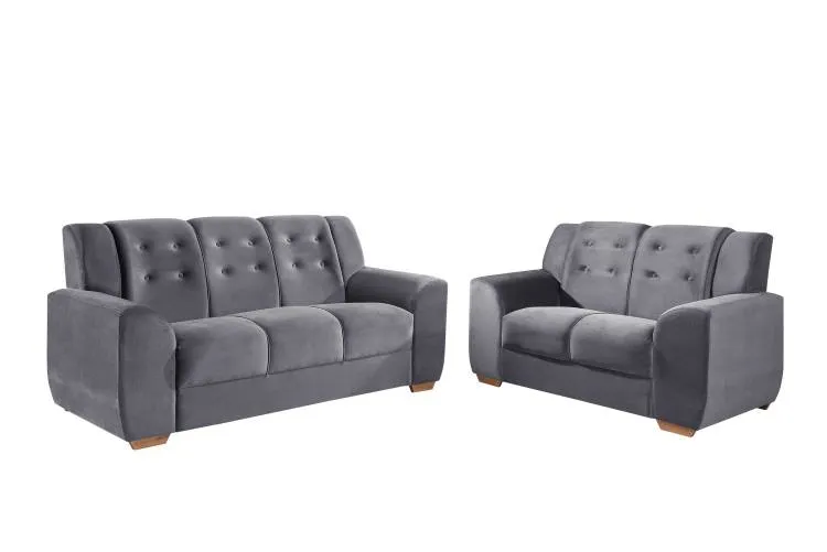 Conjunto Estofado Porto Real 2x3Lgs Tec 195 Veludo Inca Cinza Top Estofados — Tec 195 - Veludo IncaCinza