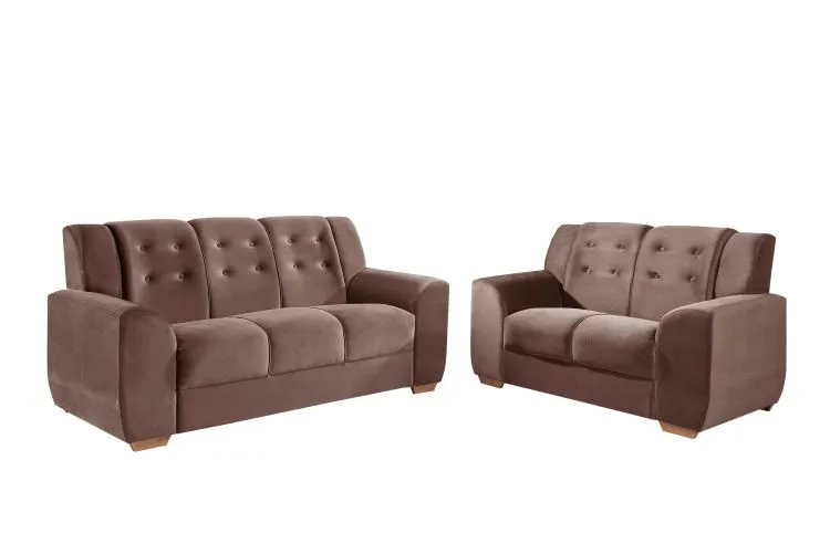 Conjunto Estofado Porto Real 2x3Lgs Tec 195 Veludo Inca Cinza Top Estofados — Tec 193 - Veludo Inca - Marrom