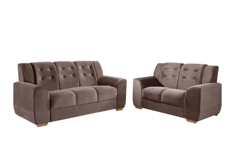 Conjunto Estofado Porto Real 2x3Lgs Tec 195 Veludo Inca Cinza Top Estofados — Tec 294 - Veludo Suede- Marrom