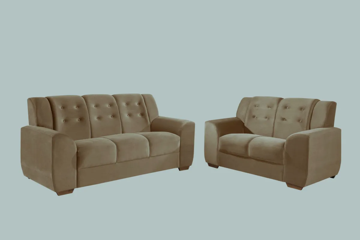 Conjunto Estofado Porto Real 2x3Lgs Tec 195 Veludo Inca Cinza Top Estofados — Tec 450 - Veludo Suede - Capuccino