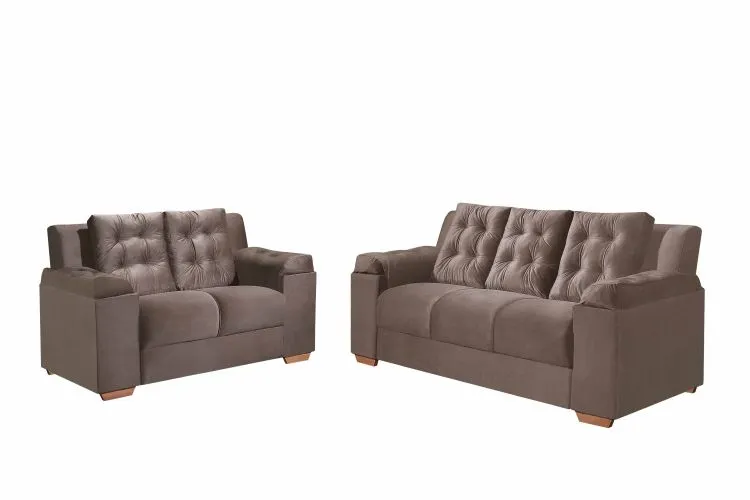 Conjunto Estofado Santiago 2x3Lgs Tec 001 Corino Marrom Top Estofados — Tec 193 - Veludo Inca Marrom