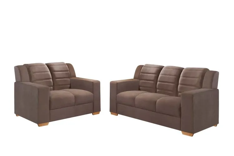 Conjunto Estofado Monaco 2x3Lgs Top Estofados — Tec 193 Veludo Inca - Marrom