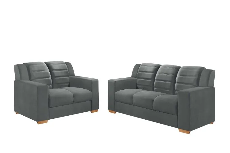 Conjunto Estofado Monaco 2x3Lgs Tec 195 Veludo Inca Cinza Top Estofados — Tec 195 - Veludo Inca Cinza