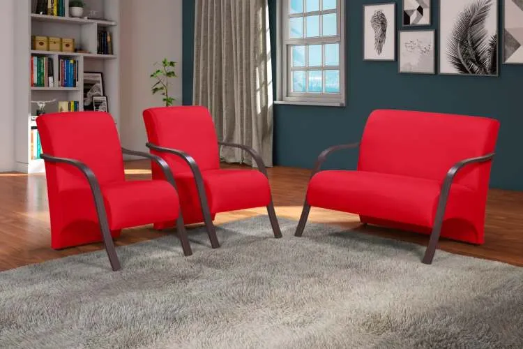 Conjunto de Poltronas Imperatriz 3Pcs 2.1.1Lgs Veludo Inca Vermelho 05 Bem Estar Estofados — Veludo Inca - Vermelho 05