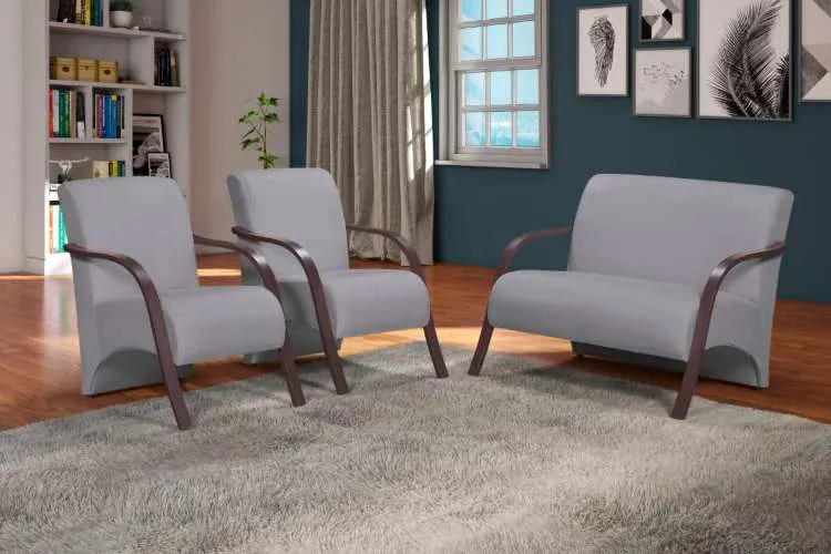 Conjunto de Poltronas Imperatriz 3Pcs 2.1.1Lgs Veludo Inca Vermelho 05 Bem Estar Estofados — Veludo Inca - Cinza 10