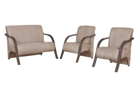 Conjunto de Poltronas Imperatriz 3Pcs 2.1.1Lgs Veludo Inca Bege 15 Bem Estar Estofados