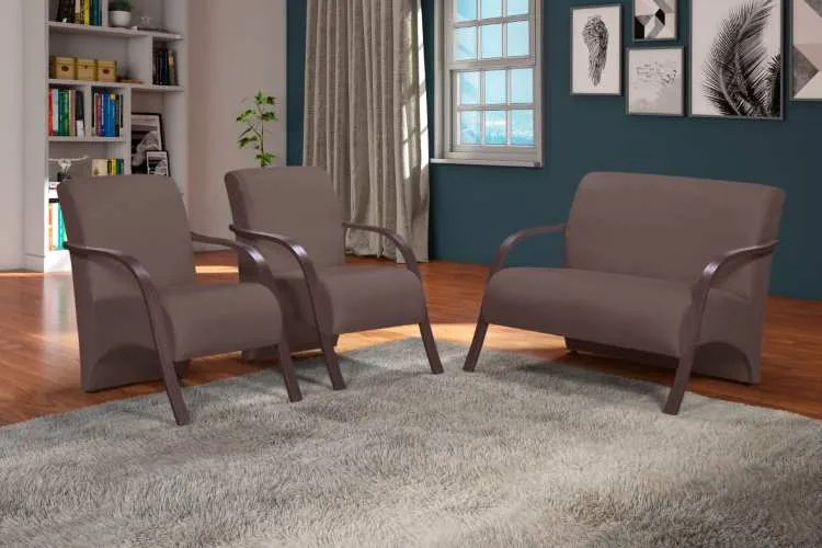 Conjunto de Poltronas Imperatriz 3Pcs 2.1.1Lgs Veludo Inca Vermelho 05 Bem Estar Estofados — Veludo Inda - Marrom 17