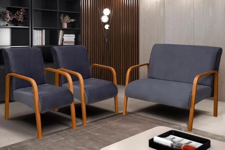 Conjunto de Poltronas Araxa 3Pcs 2.1.1Lgs Veludo Inca Cinza 10 Bem Estar Estofados — Veludo Inca - Cinza 10