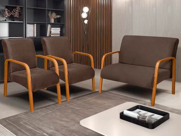 Conjunto de Poltronas Araxa 3Pcs 2.1.1Lgs Veludo Inca Cinza 10 Bem Estar Estofados — Veludo Inca - Marrom 17