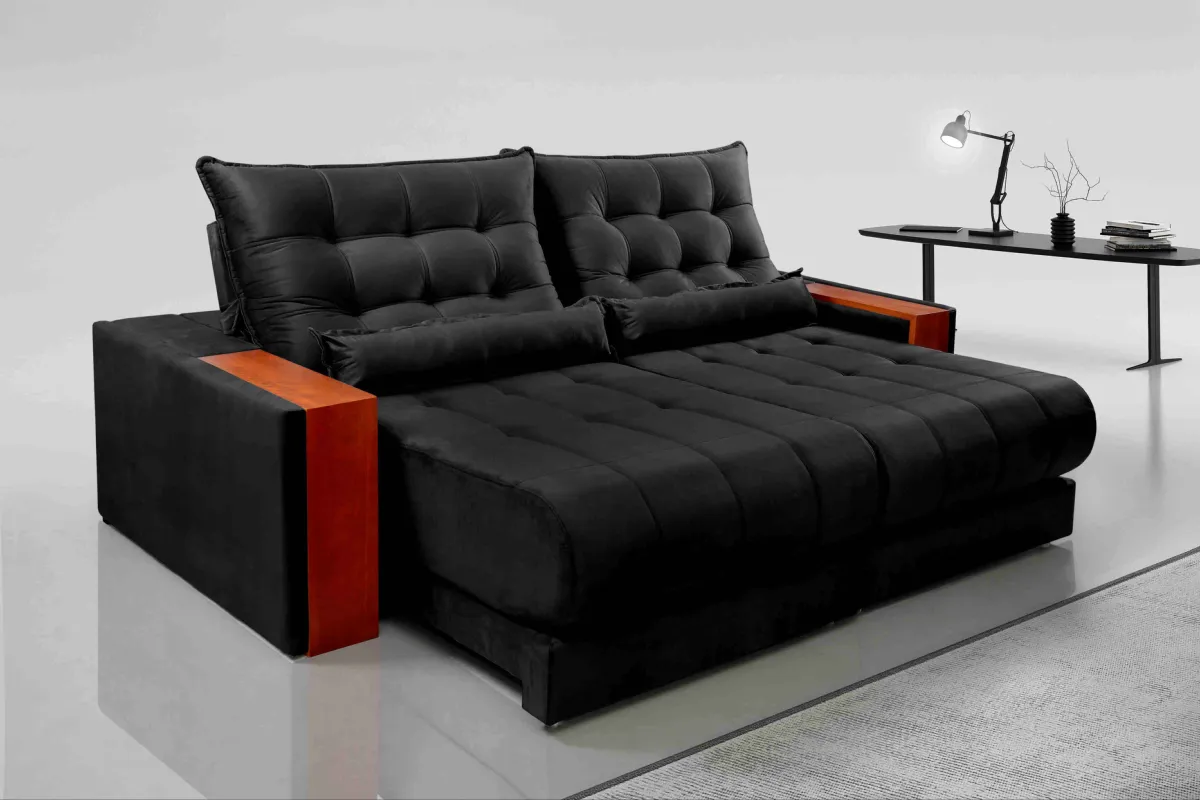 Estofado Retratil Reclinavel Genova 230 2x90 Molas Ensacadas Veludo Inca 813 Bege Escuro Evidence — Veludo Inca - Preto 820