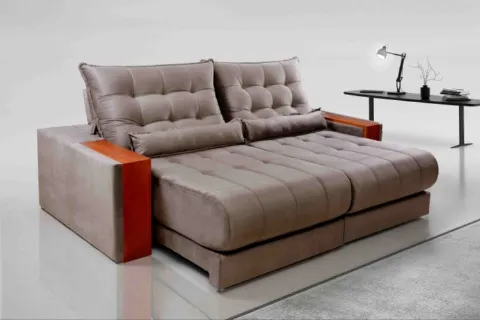 Estofado Retratil Reclinavel Genova 250 2x100 Molas Ensacadas Veludo Inca 813 Bege Escuro Evidence