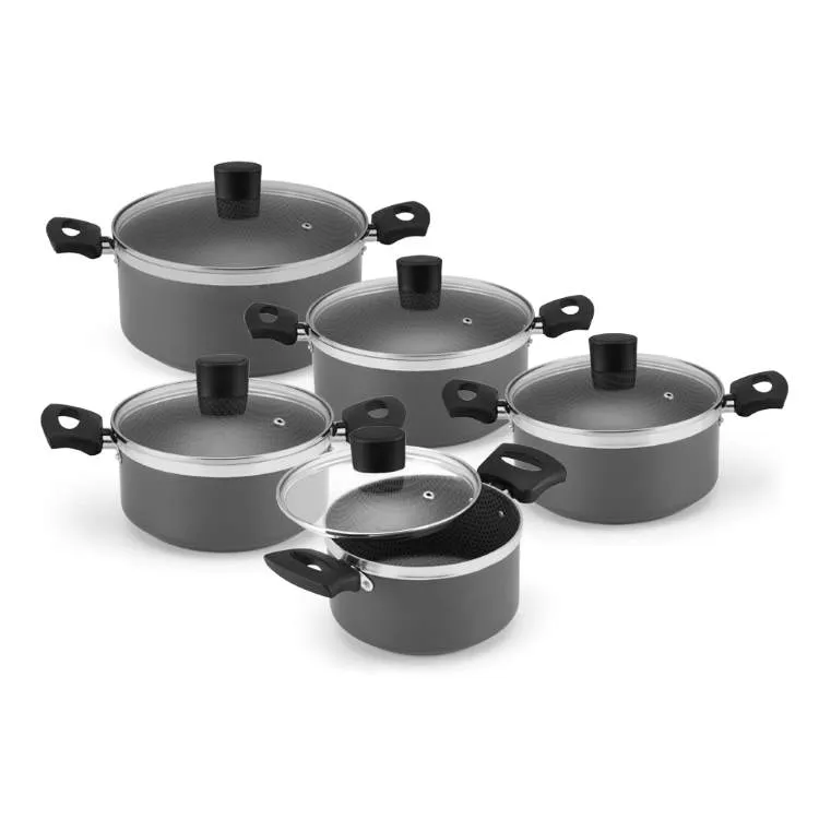 Conjunto de Cacarolas Enjoy 5 Pecas Antiaderente com Tampa de Vdiro Cinza Alegrete — Conj Caçarolas 5Pçs -Tmp Vdr - Cinza