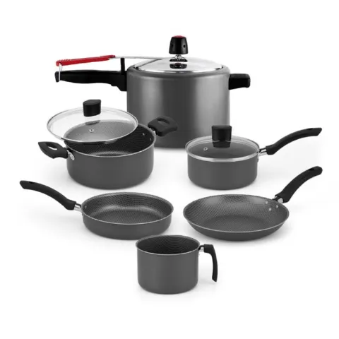 Conjunto de Panelas Enjoy 6 Pecas Antiaderente com Panela de Pressao e Tampo de Vidro Cinza Alegrete
