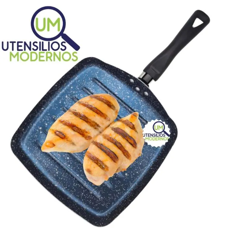 Frigideira Grill Bistequeira Colore Antiaderente 24cm Azul Alegrete — Frigideira Grill Stone - Azul