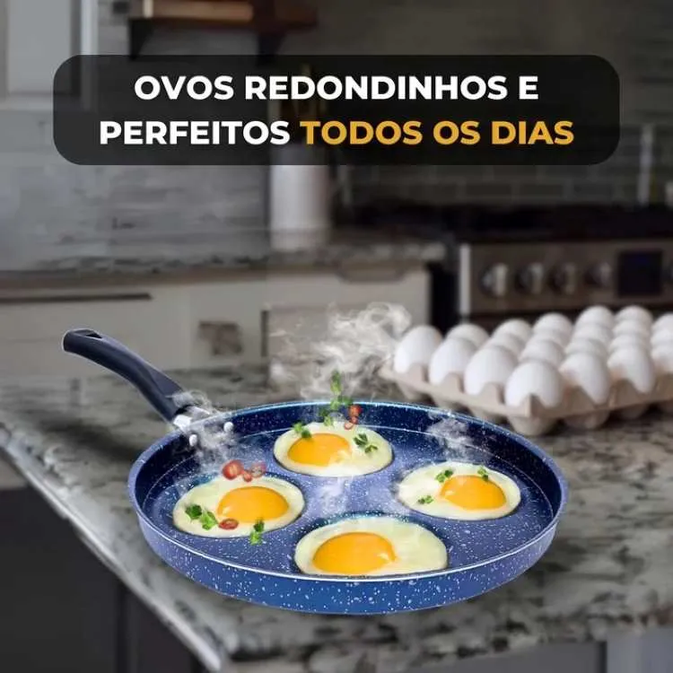Frigideira Colore 4 Ovos/Hamburquer Antiaderente 26cm com Tampa de Vidro Azul Alegrete — Frigideira Colore 4 Ovos - Azul