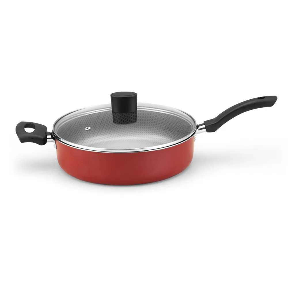 Frigideira Enjoy Reta 26cm Antiaderente com Tampa de Vidro Vermelho Alegrete — Frigideira Reta Enjoy 26cm com Tampa