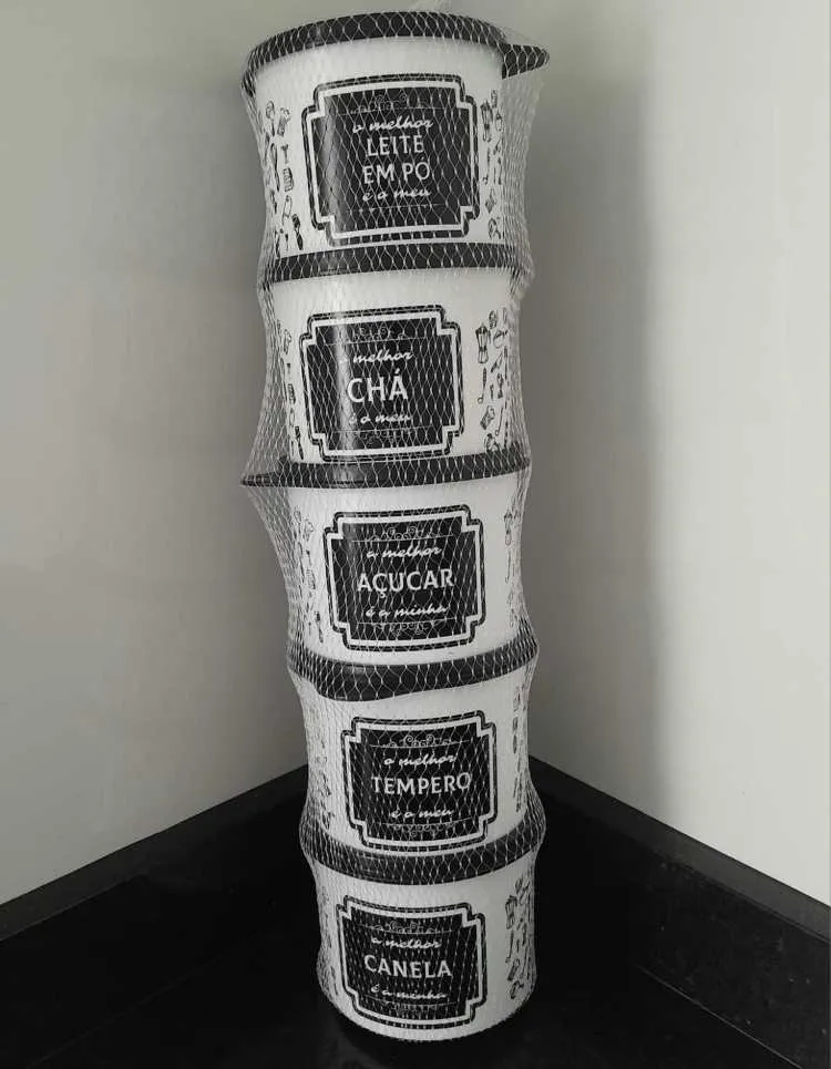 Conjunto de Potes para Condimentos 5 Pecas Branco.Preto Bialumi — 5 Peças