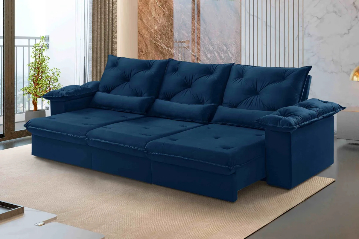 Estofado Retratil Reclinavel Atlas 320 3x90 Veludo Inca Azul 24 Idealle — Veludo Inca - Azul 24
