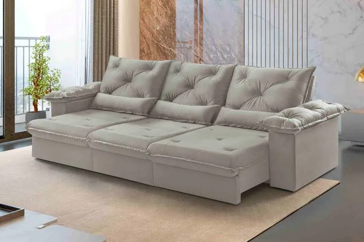 Estofado Retratil Reclinavel Atlas 320 3x90 Veludo Inca Azul 24 Idealle — Veludo Inca - Bege Claro 02