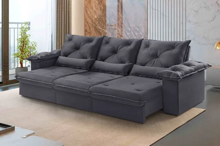 Estofado Retratil Reclinavel Atlas 320 3x90 Veludo Inca Azul 24 Idealle — Veludo Inca - Grafite 10
