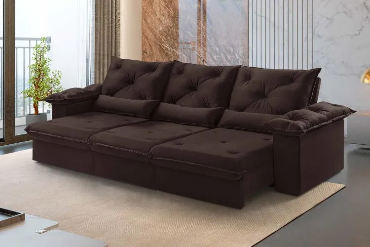 Estofado Retratil Reclinavel Atlas 320 3x90 Veludo Inca Azul 24 Idealle — Veludo Inca - Marrom 17