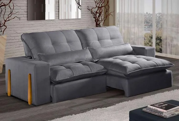 Estofado Retratil Reclinavel Itaoca.Fitipaldi 230 2x90 Veludo Inca Bege 02 Idealle — Veludo Inca - Grafite 10