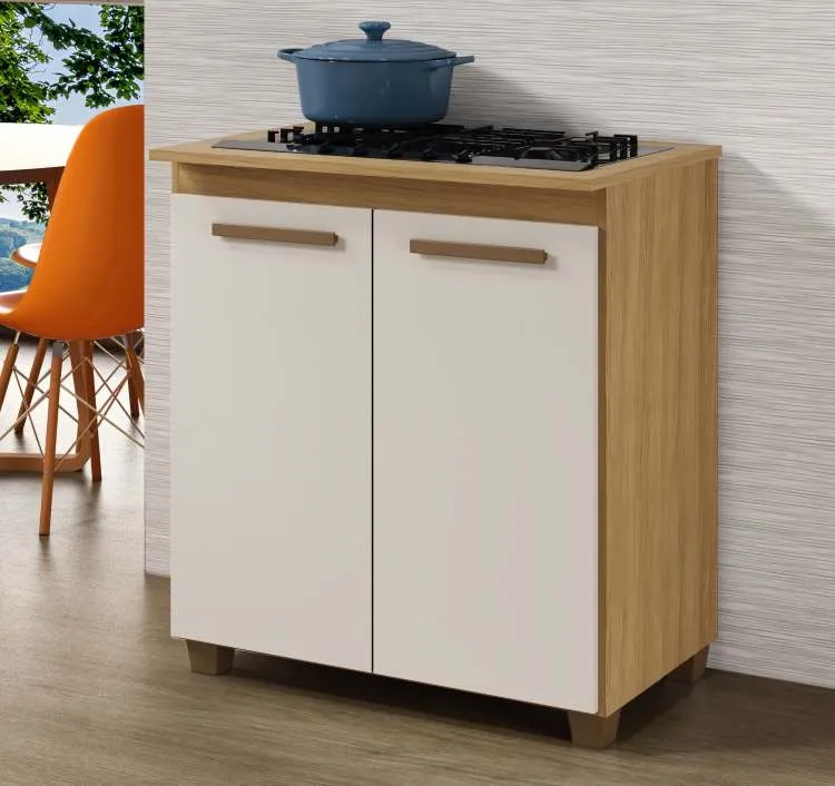 Balcao CookTop Fox 78 4 Bocas com Tampo com Recorte 53,5 x 35 Cinamomo.Off White Arte Moveis — Balcao Fox 5 Bocas - Cinamomo/Off White