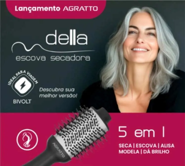 Escova Secadora de Cabelo Della AESF01I 03 Bivolt 1100W Preto Agratto — Escova Secadora Della