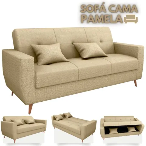 Sofa Cama com Bau MX Pamela 1 Estagio Matrix