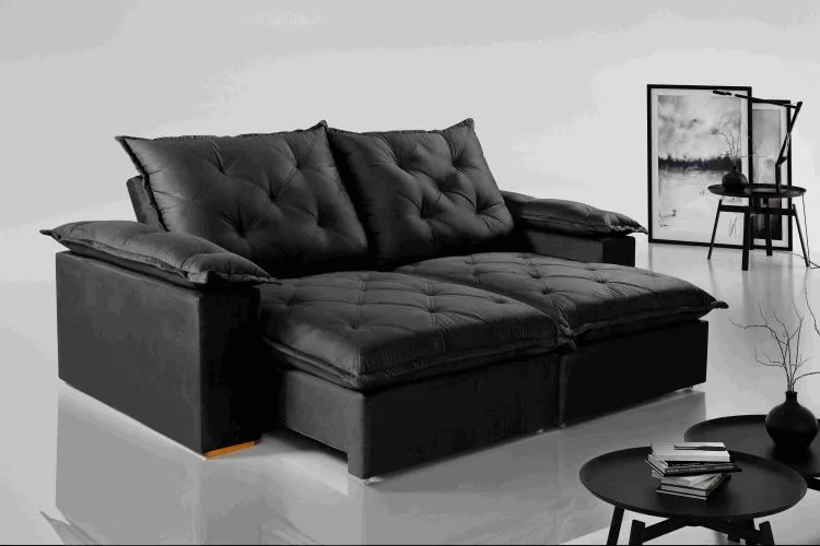 Estofado Retratil Reclinavel Leblon 210 2x80 Molas Ensacadas Veludo Inca Bege Escuro 813 Evidence — Veludo Inca - Preto 820