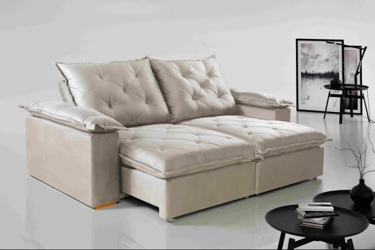 Estofado Retratil Reclinavel Leblon 230 2x90 Molas Ensacadas Veludo Inca Grafite 814 Evidence — Veludo Inca - Cru 818