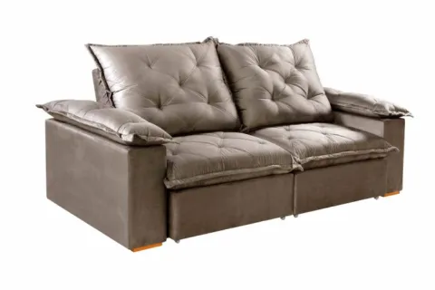 Estofado Retratil Reclinavel Leblon 230 2x90 Molas Ensacadas Veludo Inca Bege Escuro 813 Evidence