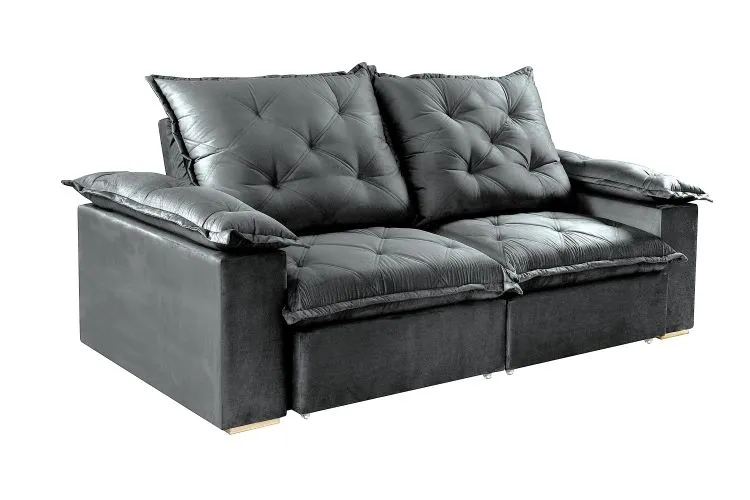 Estofado Retratil Reclinavel Leblon 250 2x100 Molas Ensacadas Veludo Inca Grafite 814 Evidence — Veludo Inca - Grafite 814