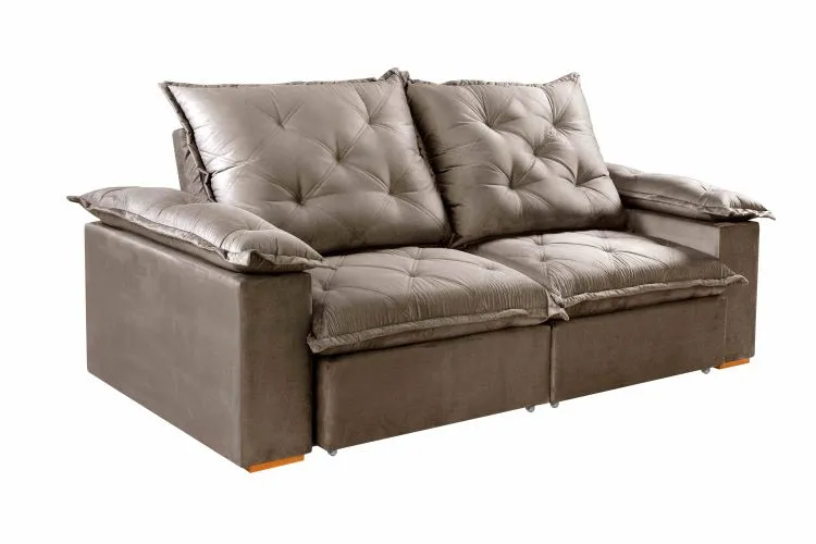 Estofado Retratil Reclinavel Leblon 250 2x100 Molas Ensacadas Veludo Inca Grafite 814 Evidence — Veludo Inca - Cru 818