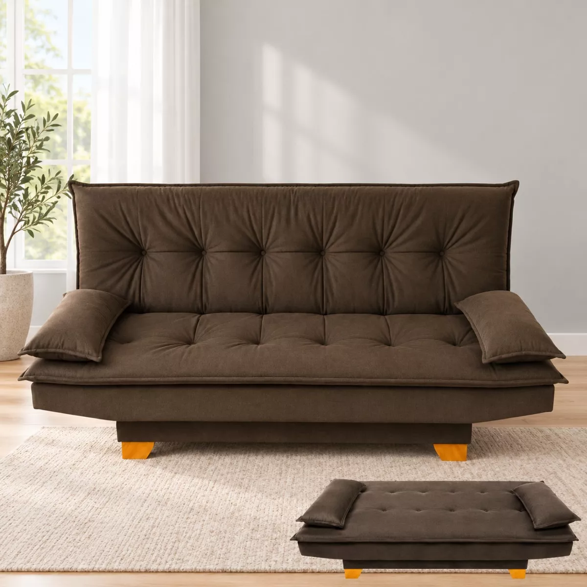 Sofa Cama Veneza Tec 185 Veludo Azul Top Estofados — Tec 193 - Veludo Marrom