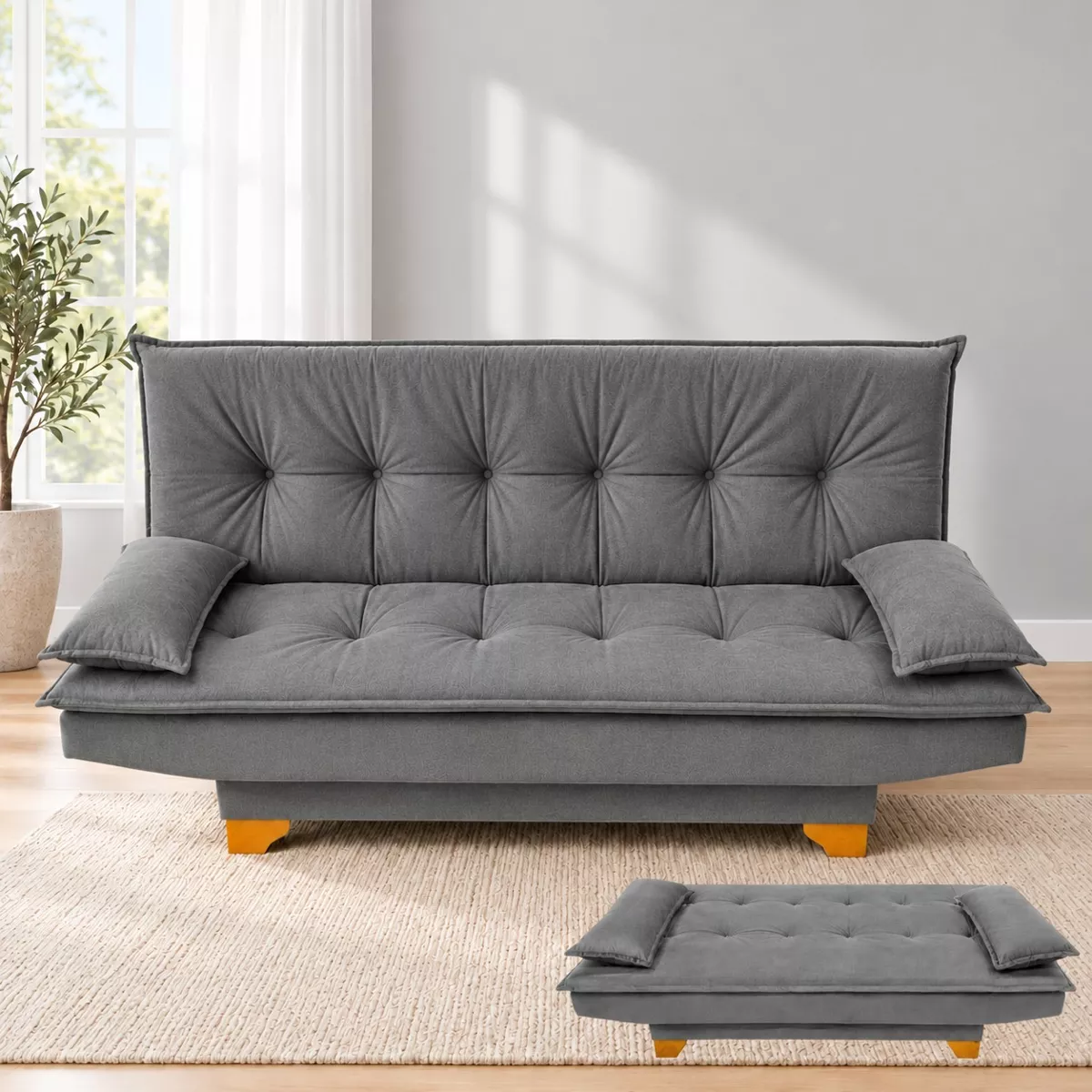 Sofa Cama Veneza Tec 185 Veludo Azul Top Estofados — Tec 195 - Veludo Cinza