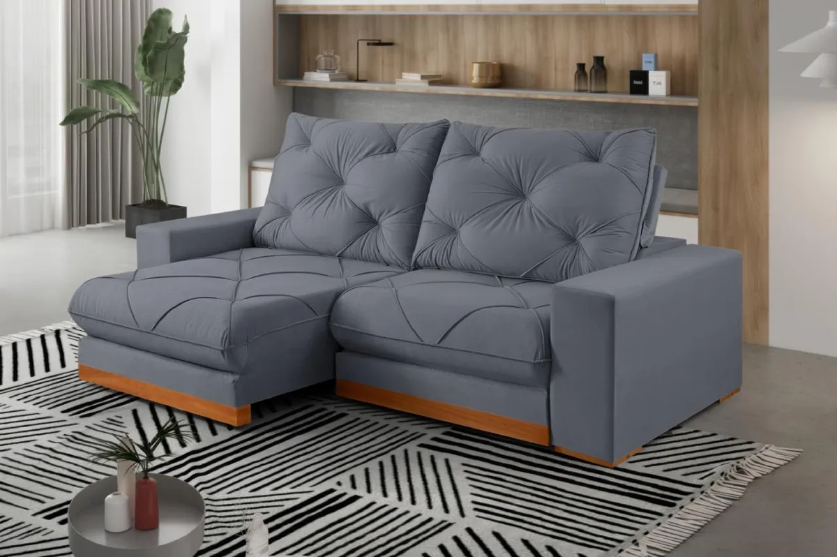 Estofado Retratil Reclinavel Buzios 230 2x90 Brc 25cm Veludo Inca Grafite 10 Idealle — Veludo Inca - Gafite 10