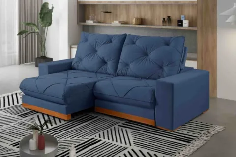Estofado Retratil Reclinavel Buzios 250 2x100 Brc 25cm Veludo Inca Azul 24 Idealle