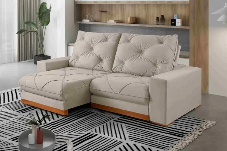 Estofado Retratil Reclinavel Buzios 290 2x120 Brc 25cm Veludo Inca Bege Claro 02 Idealle — Veludo Inca - Bege Claro 02