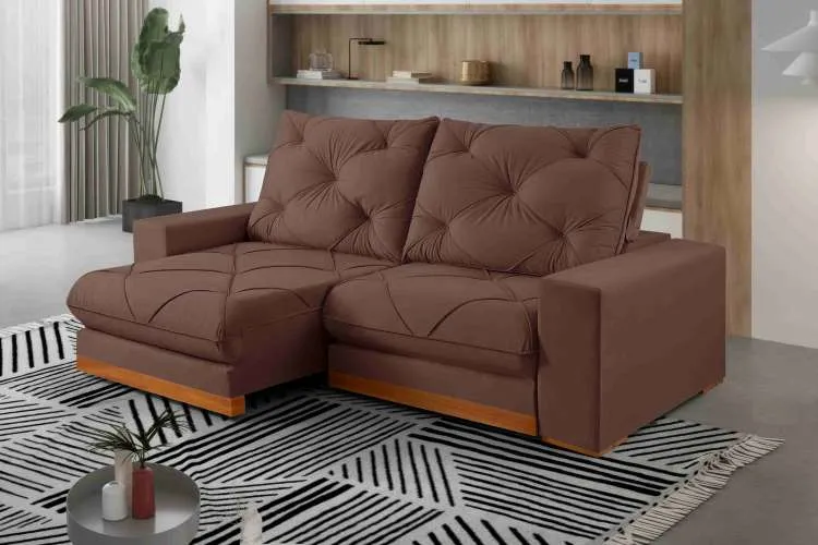 Estofado Retratil Reclinavel Buzios 290 2x120 Brc 25cm Veludo Inca Bege Claro 02 Idealle — Veludo Inca - Marrom 17