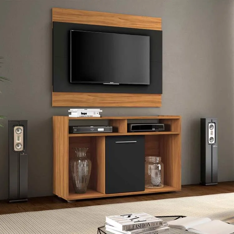 Conjunto Show 106 Painel mais Rack Freijo Trende.Preto Tx Notavel Moveis — Freijó Trend/Preto TX