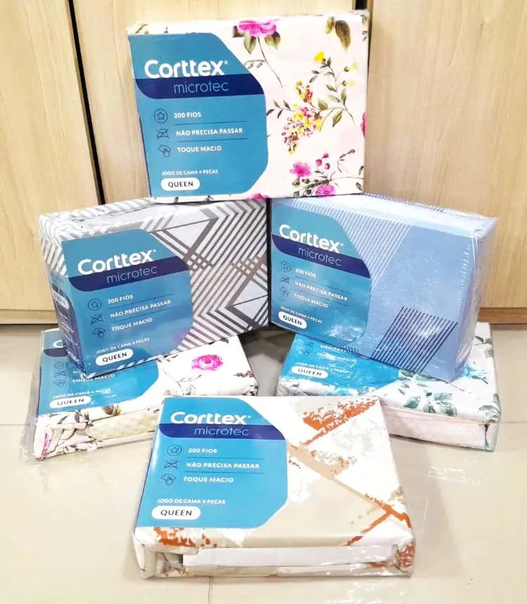 Jogo de Cama Queen Microtec 200 Fios 4 Pelas 220x240 Estampas Sortidas Corttex — Jg Cama Queen Microtec 200F - Sortidas