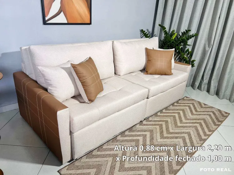 Sofa Cama Monaco 220 2x100cm mais Braco 10cm Orhtobox — Linho Bege