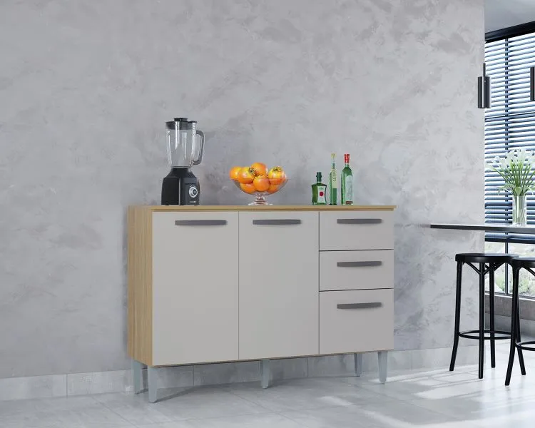 Balcao 3P2G 120 com Tampo Cinamomo.Off White Poquema — Balcão 3P2G c/ Tampo - Damasco/Off White